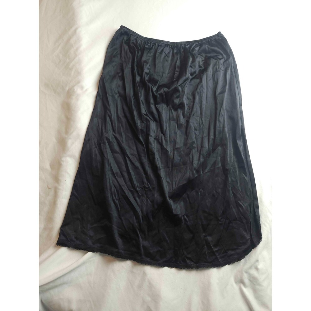 Vassarette Half Slip Skirt Womens‎ Large/42 Black Satin Quiet Luxury 11122 VTG